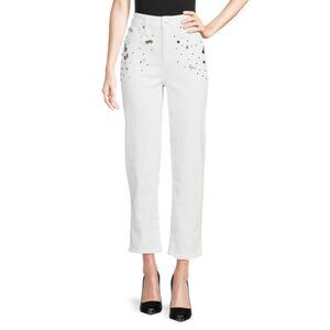 Karl Lagerfeld Paris Women's Embellished Cropped Jeans Size 14 White $129